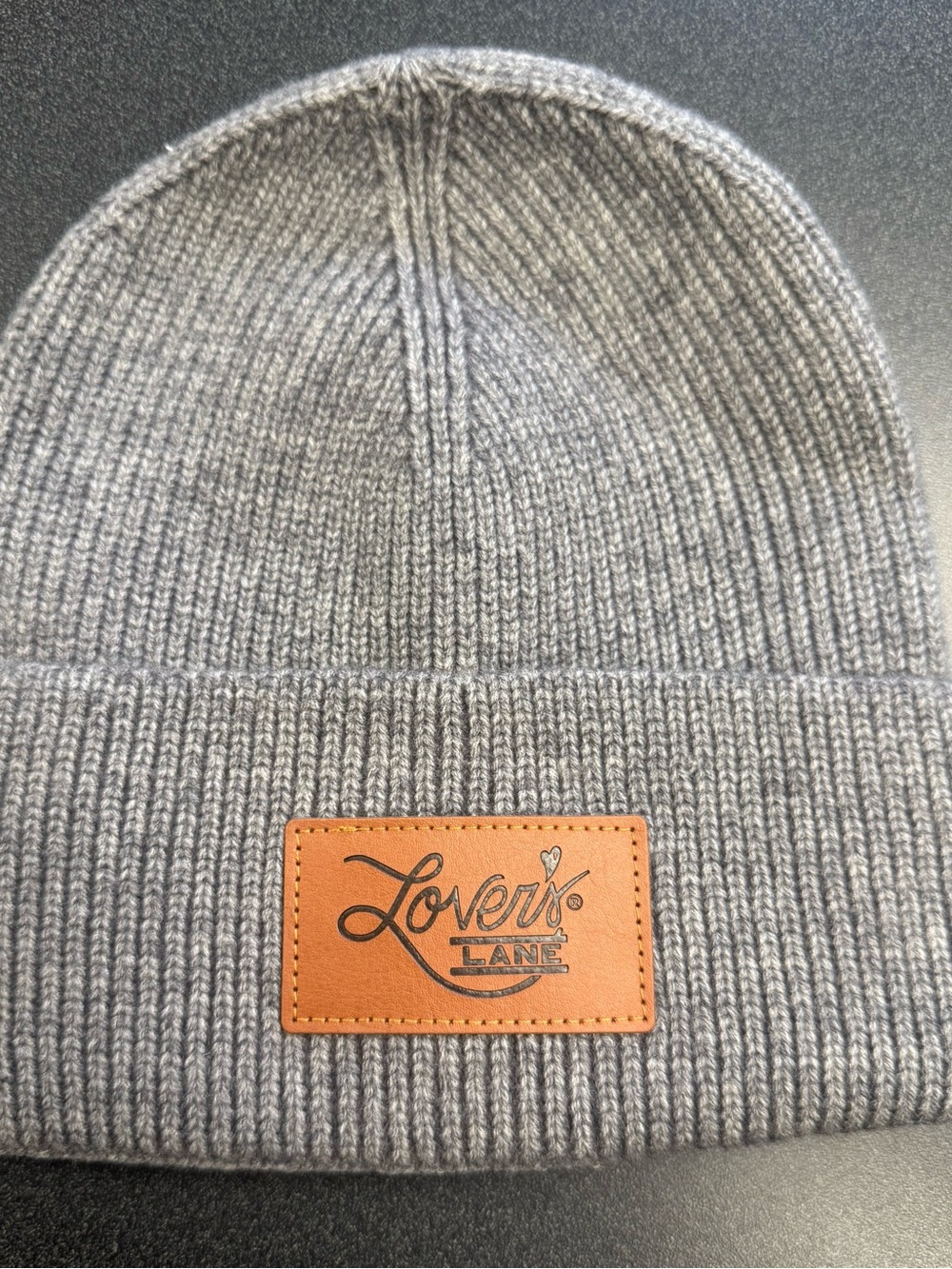 Unisex Gray Knit Beanie - Leather Patch